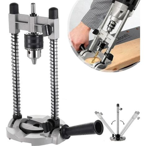 Support de perceuse réglable inclinable 45° avec mandrin 1,5–13 mm, base mobile à rainure en V, alliage aluminium et acier (1/4)