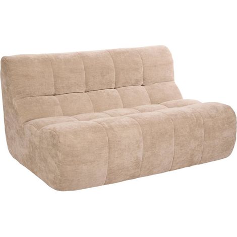 Canapé 2 places banquette avec tissu capitonné coloris beige - Longueur 130 x Profondeur 92 x Hauteur 68 cm (1/5)