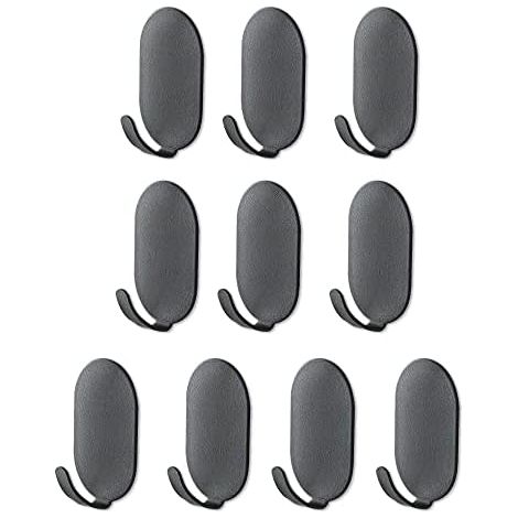 10 Pack Black Self Adhesive Stick On Wall Hooks Heavy Duty - Nail Free Wall Hooks for Bathroom Kitchen Desk Sink Fridge (1/5)