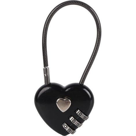 Cadenas à code portable à verrouillage à combinaison à 3 chiffres, cadenas de couple durable en forme de coeur, boîte à bijoux Hall Locker pour bagages de sac à dos(black)