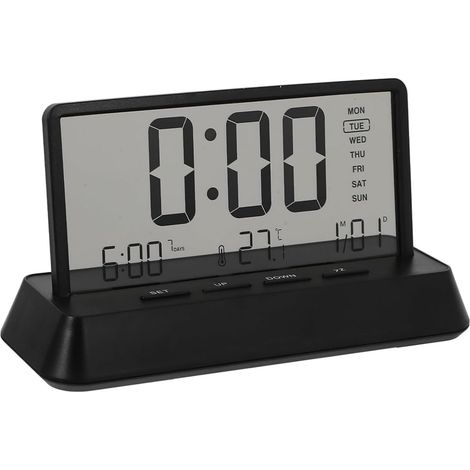 Reloj despertador digital LCD con 3 alarmas - temperatura transparente - fecha - indicador de día de la semana - función de repetición - de sobremesa - sencillo - portátil - fácil de usar