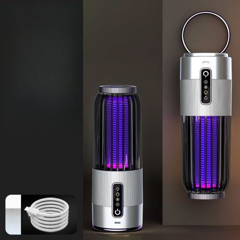 Lampe Anti-moustiques - Énergie Solaire Et USB - Technologie UV - Résistant Intempéries - 1200 mAh - Gris - 1 Pièce (1/5)