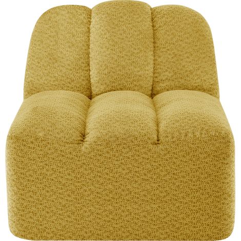 Sofá modular amarillo sin reposabrazos de tejido bouclé, con otomana conectable (1/5)