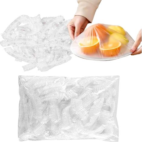 Housses alimentaires rétractables, couvercles extensibles en plastique réutilisables, sacs de rangement frais pour bols, film alimentaire élastique pour fruits, légumes, viande (blanc 400) (1/5)