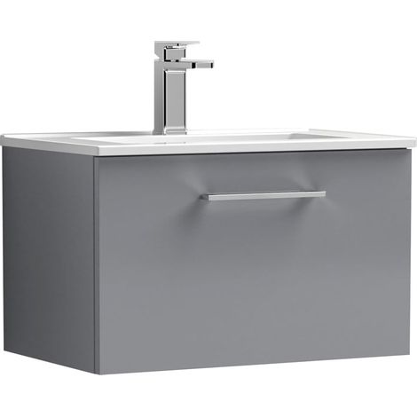Nuie Arno Wall Hung 1-Drawer Vanity Unit with Basin-2 600mm Wide - Satin Grey (1/5)