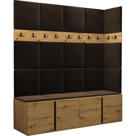 Meuble d'entrée Pinis II, Chêne Artisan, 186x168x46cm, Tissu, Stratifié, Murale, À poser (1/5)