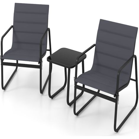 Conjunto de bistró de jardín de 3 piezas con sillas ergonómicas y mesa auxiliar 73 x 61 x 76 cm confort moderno metal gris 200017371