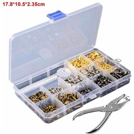 360pcs rivets en cuir double capuchon rivet tubulaire avec pince outil de fixation pour les rivets