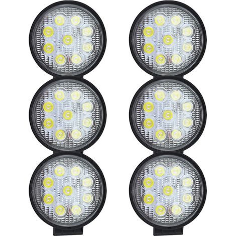 SWANEW 6 X Faro 27W Rotondo Faretto Led da Lavoro. 9 Led di Profondità. Auto 12V 24V Barca Moto SUV (1/4)