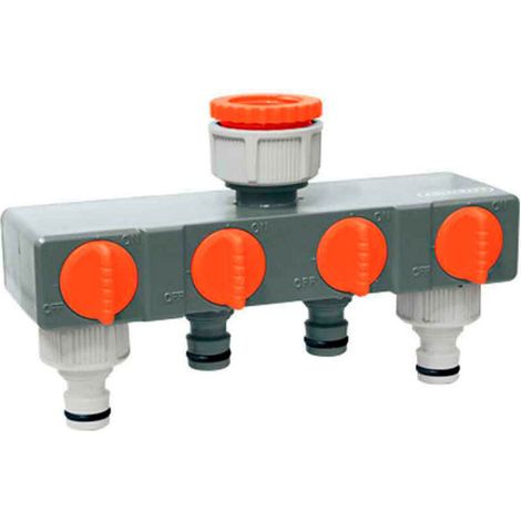 Adaptateur 4 Voies Pour Robinet De Jardin Avec Raccords Rapides 19mm 3/4''