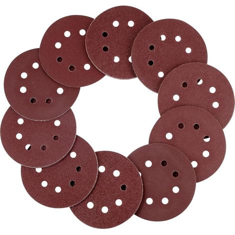 Papier abrasif velcro 125 mm, 100 disques abrasifs ronds à 8 trous Feuilles abrasives velcro pour ponceuses excentriques, grain P40/60/80/120/180 FDC (1/5)