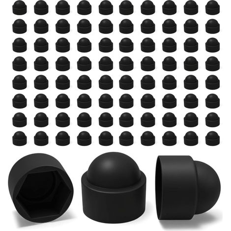 100 Caches Écrous M10 - Clé 17 mm – Protège Écrou Et Vis – Capuchons Plastique Noirs Résistants – Cache Vis Décoratif, Protection Anti-Rouille Et Finition Propre - Bricolage (1/4)