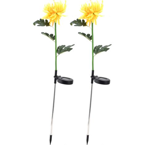 Lot de 2 lampes solaires LED en forme de chrysanthème artificiel pour jardin, terrasse ou patio, jaune (1/5)