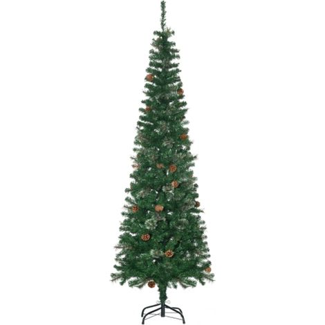 Albero di Natale artificiale, sottile, a forma di pigna, ignifugo, 54 x 195 cm, verde, disponibile in loco. (1/5)