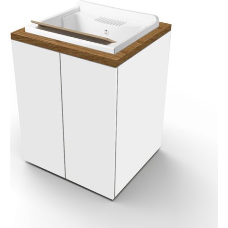 Mobile Legno Lavatoio 2 Ante 71x65h Vasca Resina Bianco/Noce (1/2)