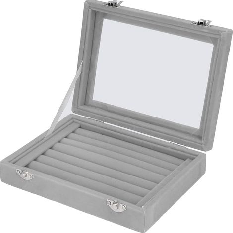 Jewelry Box, Jewelry Display Case for Earring Bracelet Holder, 7 Compartments, Velvet Jewelry Storage (1/5)