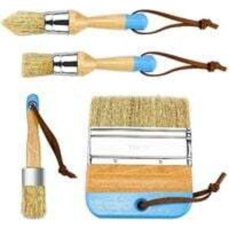Pinceaux à craie, pinceaux à cire en bois, pinceaux à pochoir ronds en poils naturels, pinceaux à cire pour la décoration de meubles en bois et la décoration intérieure. (1/5)