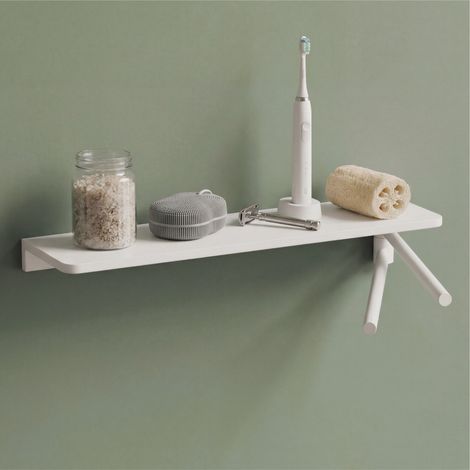 Mai & Mai Duschablage zum Bohren, Duschregal mit 2 Handtuchstangen aus Aluminiumlegierung, Badezimmerablage zur Wandmontage, Badezimmer Organizer Weiß Reglo-19