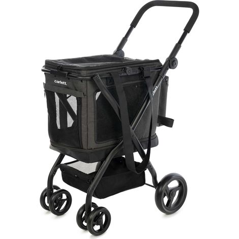 Chariot pour Animaux 3 en 1, Roues Pivotantes 360°, Résistant à l'eau, Transporteur Compatible Siège Auto, Housse de Pluie et Sangle de Sécurité, Cube P, Noir (1/5)
