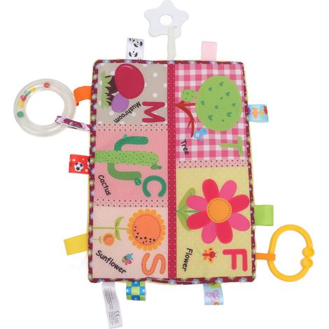 Couverture de sécurité multifonctionnelle Baby Tags pour apaiser votre bébé, avec un anneau de dentition en forme d'étoile de mer et un tissu apaisant en forme de fleur (fond orange clair). (1/5)