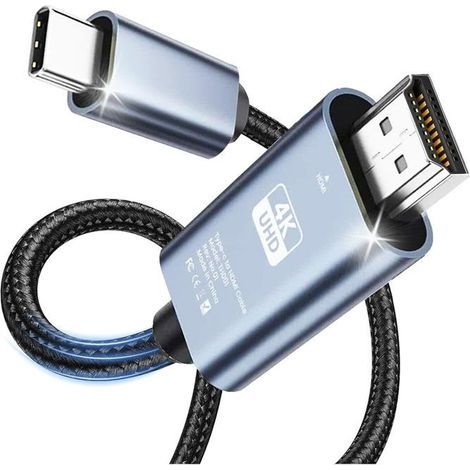 Câble USB-C vers HDMI 4K 60 Hz Type C (Thunderbolt 3) vers HDMI pour Surface, MacBook, iMac, iPad, Dell, HP, Lenovo, Galaxy, Huawei - 2 m (1/5)