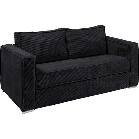 Divano letto 3 posti express in velluto a coste nero Letto con doghe larghe 140 cm Materasso 14 cm - LORETO (1/5)