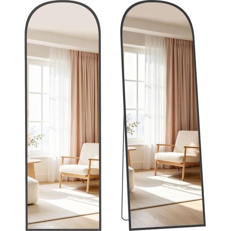 Miroir moderne sur pied et mural en alliage d'aluminium avec support pliable, 50 x 170 cm, noir (1/5)