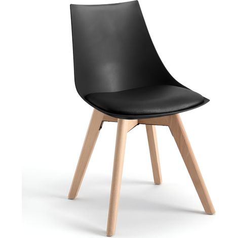 ORION91 Silla ALFA Acolchado Negro  Patas Madera de Haya 48x55x78cm  Comedor Oficina Salón Teletrabajo Cocina - SpazioLuzio - Unidad (1/5)