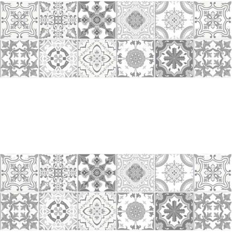 (Gris, 10 cm x 10 cm, 24 pièces) Sticker mural autocollant motif mandala, PVC imperméable, décoration murale pour cuisine (1/4)