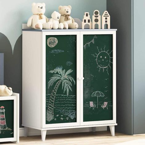 Schrank mit zwei Türen und Tafel-Front ROROS Grau und Weiß