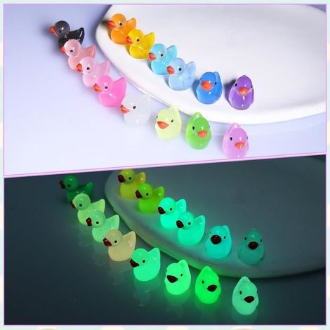 Mini figurines - Petits canards lumineux - Lot de 50 - Résine - 11 couleurs - 1,6 x 1,5 cm (1/4)