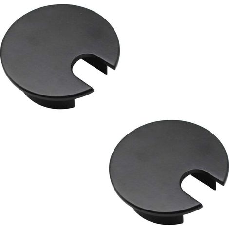 Copricavi da scrivania, set di copricavi da 2 pezzi, copriforo in lega di zinco, copriforo rotondo nero da 35 mm, adatto per scrivanie per computer e tavoli da pranzo (1/4)