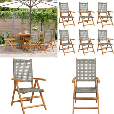 Chaises inclinables de jardin lot de 6 gris rotin bois massif - Chaise De Jardin - Fauteuil De Jardin - Mobilier De Jardin - Meubles De Jardin - Chaise Inclinable - Home & Living (1/5)
