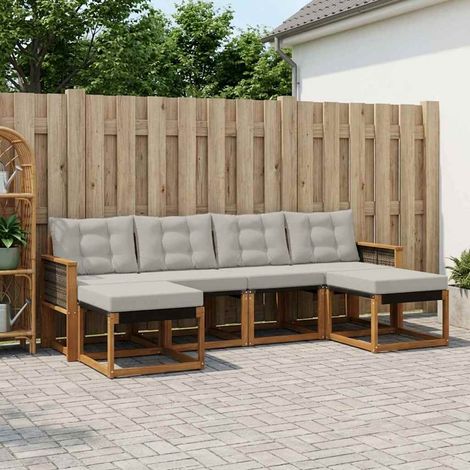 vidaXL Conjunto de sofás de exterior 6 uds. Natural y Gris Claro (1/5)