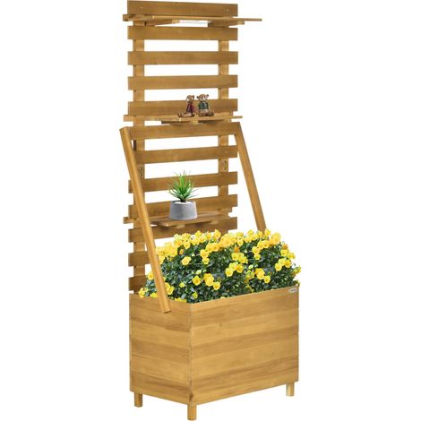 Jardinière surélevée avec 3 tiroirs, treillis inclus, résistante aux intempéries, en bois massif, 63 cm x 39 cm x 160 cm, finition naturelle