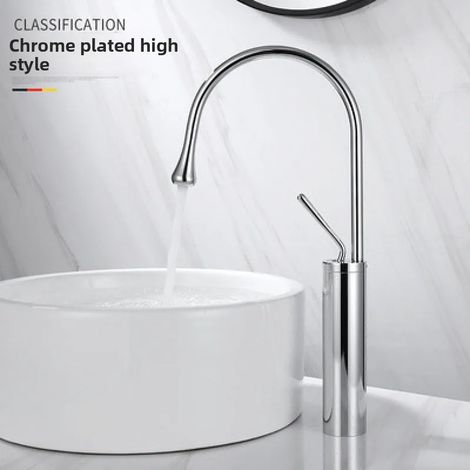 Robinet de lavabo moderne (haut, plaqué électrolytiquement), finition or brossé, noir et argent, mitigeur thermostatique en laiton pour salle de bain, à fixer sur plage. (1/5)