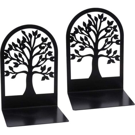 Serre-livres – Lot de 2 serre-livres robustes en métal pour la maison, l'école et le bureau – Noir (1/5)