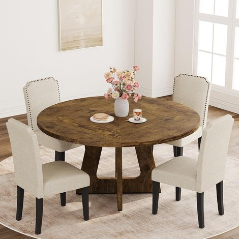 Table ronde style ferme 119,38 cm pour 4 à 6 personnes, piétement croisé, antidérapante, marron rustique sans chaise (1/5)