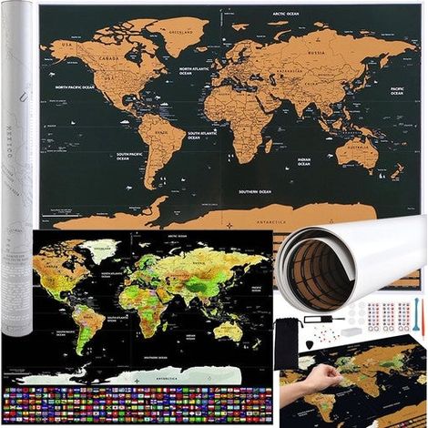 Mapa mundial - tarjeta rasca y gana con banderas accesorios 23442