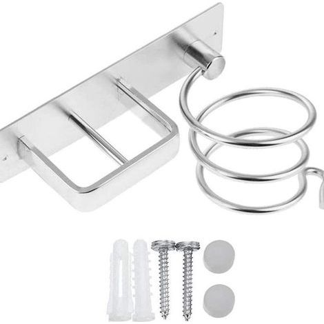 Support pour sèche-cheveux en aluminium perforé avec vis - étagère de rangement pour sèche-cheveux, argenté (1/5)