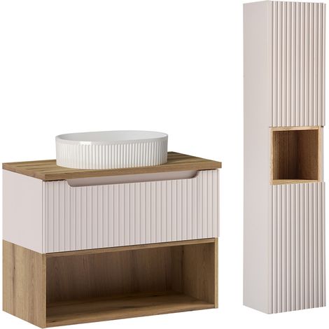 Waschtisch und Hängesäule 80.4cm Riva mit 1 Schublade, Kaschmir