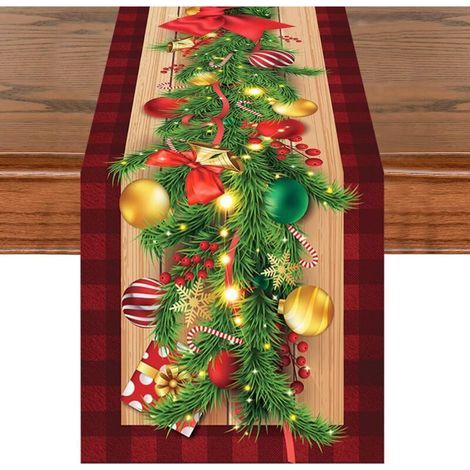 Runner da tavola natalizio, 33 x 275 cm, motivo rosso e bacche, nero, runner da tavola 3D realistico per le feste invernali in cucina (1/5)