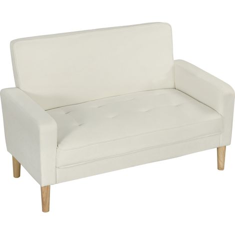 Zweisitzer-Sofa, Doppelsessel aus Samt mit Beinen aus Gummibaumholz, gepolstertes Sofa für Wohn- und Schlafzimmer, cremeweiß