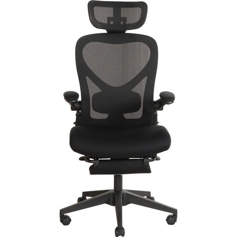 Sedia da ufficio ergonomica pieghevole nera con poggiatesta 3D, supporto lombare e poggiapiedi (1/5)