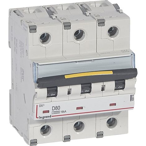Disjoncteur DX³10000 16kA arrivée haute et départ bas à vis 3 Pôles 400V 80A courbe D - 4,5 modules LEGRAND 409506 (1/2)