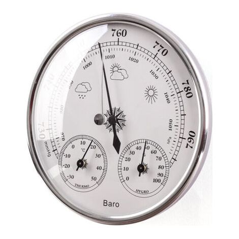 Barometrische Wetterstation mit Barometer und Thermometer-Hygrometer, 3-in-1, wandmontierte analoge Wetterstation für drinnen und draußen, 135,6 cm, Silber, 1 Stück, FLITI