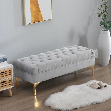 Banc de chambre avec revêtement matelassé - 118x45x42 cm - couloir et - banc en velours rembourré avec pieds métalliques pour couloir - gris