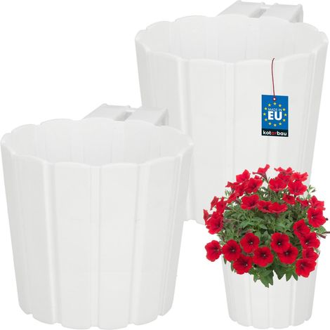 KOTARBAU® Kotarbau® Pot de Fleur Exterieur - Jardiniere Balcon avec Support ⌀ 15cm Lot de 2 - Jardiniere Exterieur - Bac Jardiniere Exterieur - Jardiniere Plastique - Blanc (1/5)