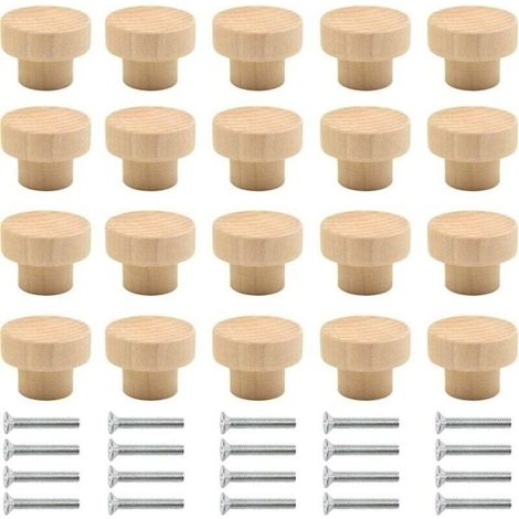 Lot de 20 poignées de placard en bois naturel rond pour placard, porte, tiroir, armoire, dressing, cuisine, etc. (couleur bois) - B (1/5)