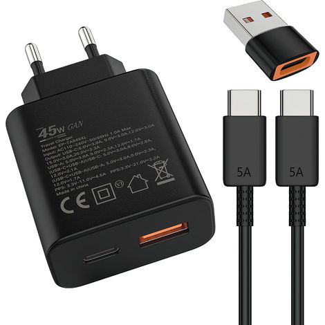 45W USB C Chargeur 18W USB A Adaptateur,pour:15/16/17/Pro/Pro Max/Plus,iPad,Chargeur rapide,et 2M100WCâble (1/5)